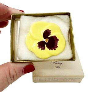 Vintage Avon 1981 Pansy Yellow Purple Porcelain Pin‎ New in Box